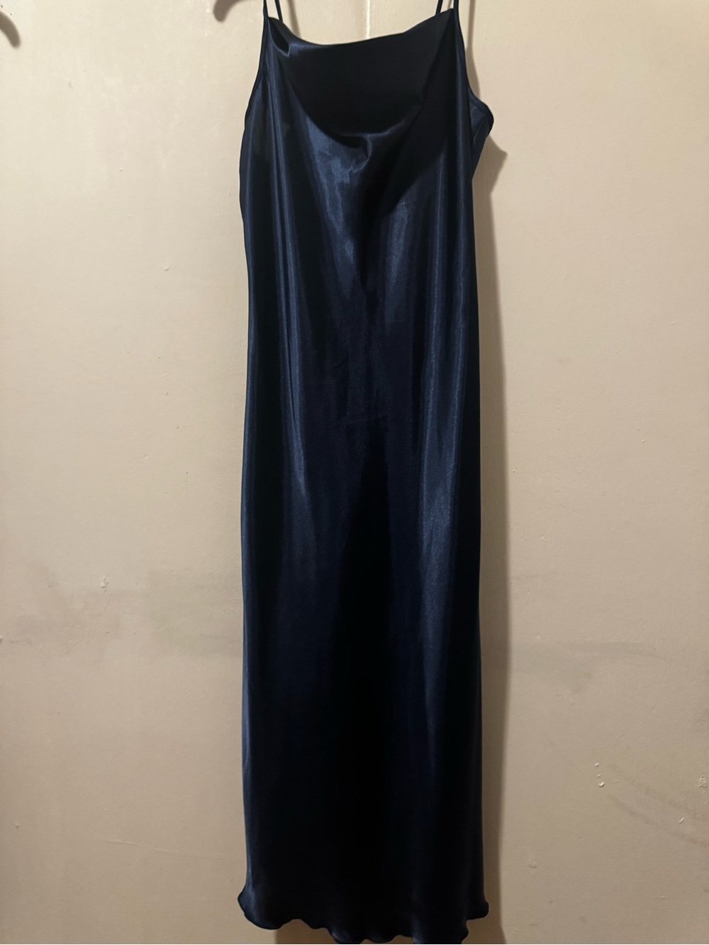 bebe Navy Satin Cowl Slip Dress with Thin Straps - Picture 3 of 4